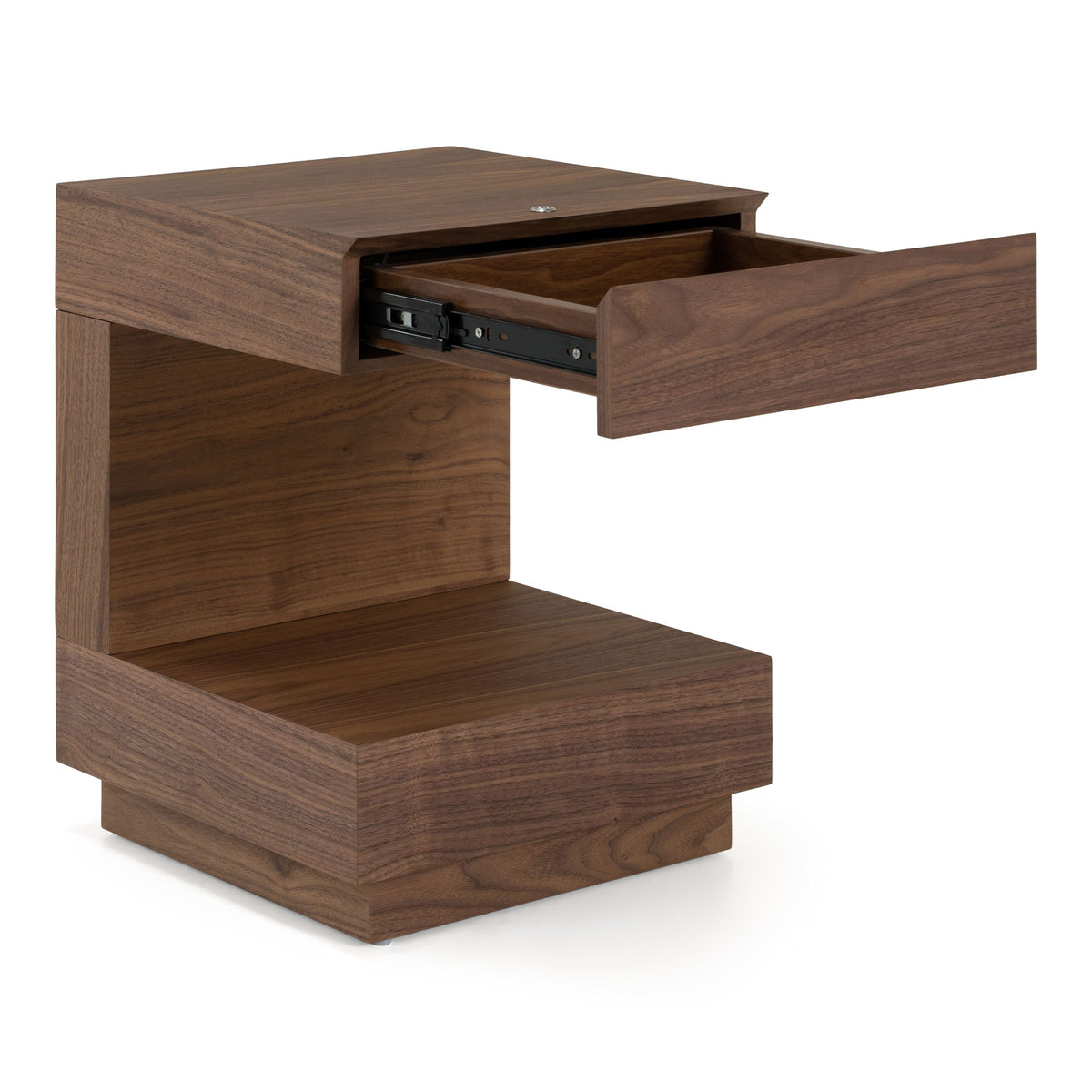 Walnut Nightstand with LED Light, Contemporary One Drawer Bedside Table