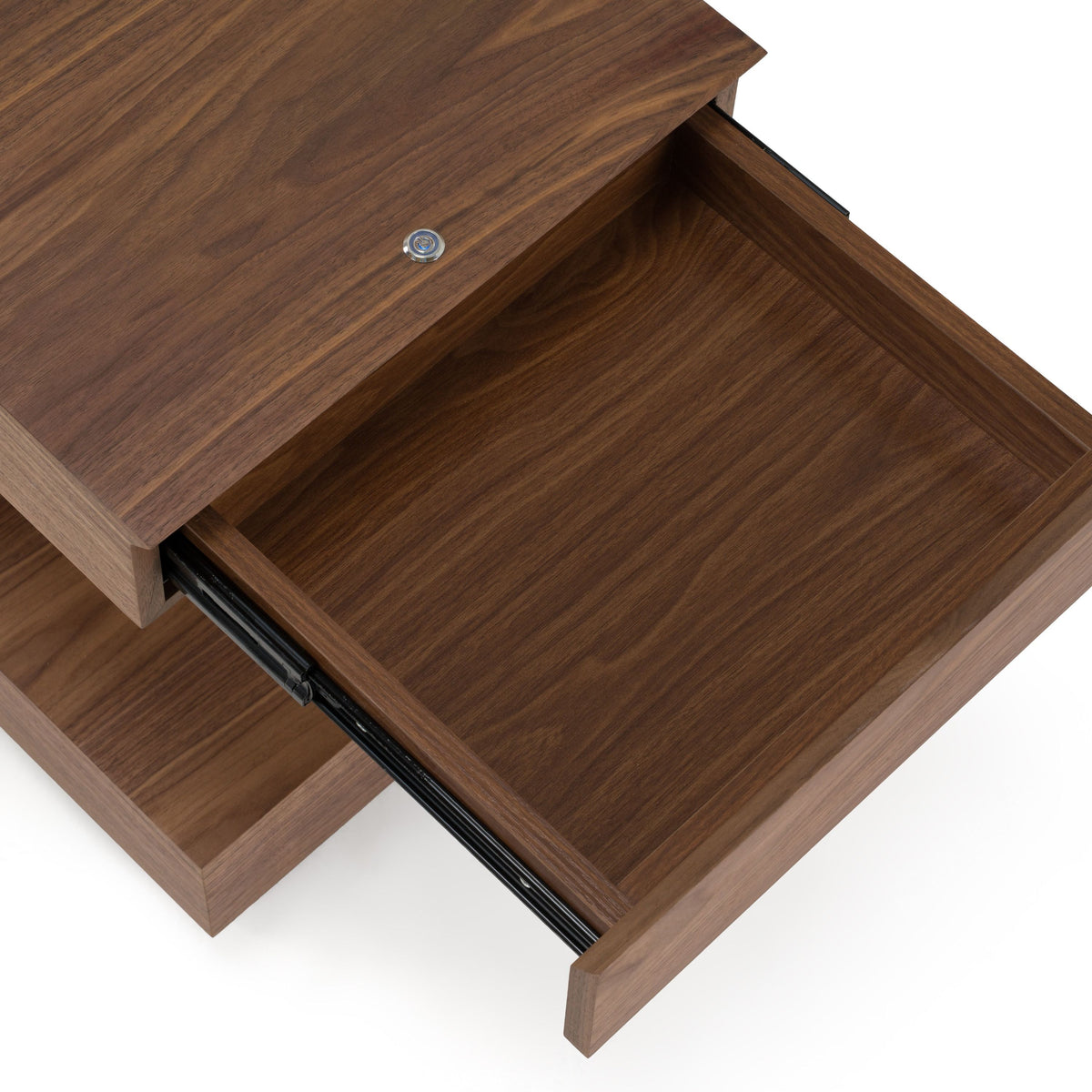 Walnut Nightstand with LED Light, Contemporary One Drawer Bedside Table