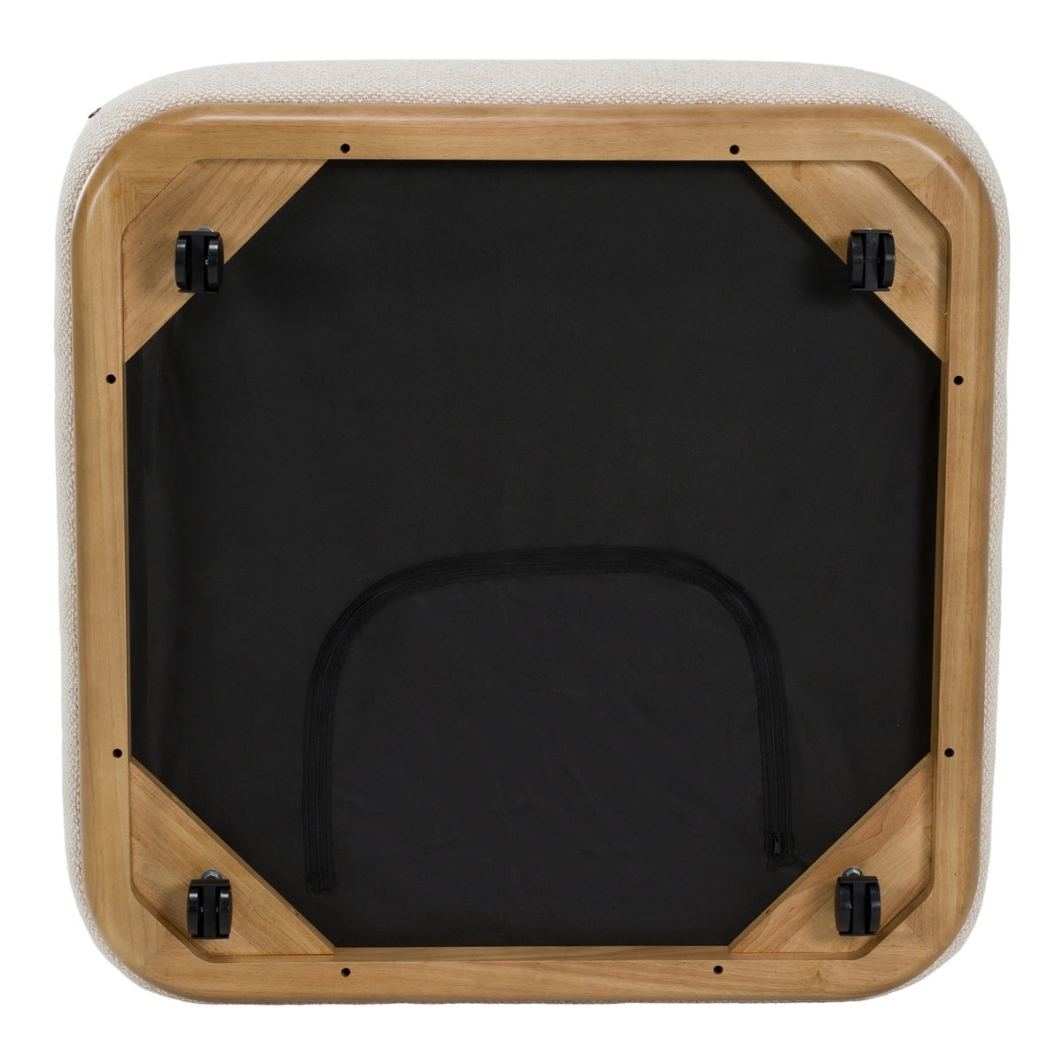 Off White Square Ottoman, Upholstered Cocktail Ottoman on Casters
