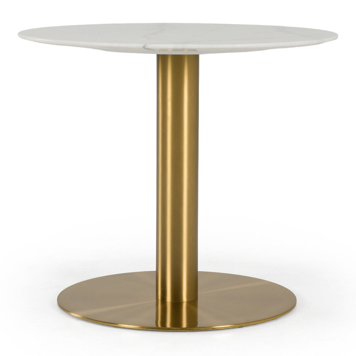 White Marble Pedestal End Table, Glam Brushed Gold Round Side Table
