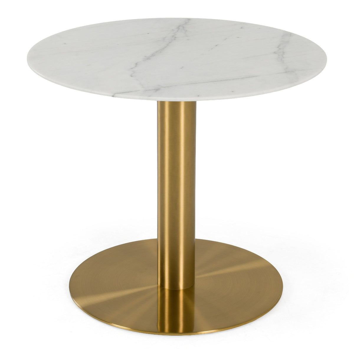 White Marble Pedestal End Table, Glam Brushed Gold Round Side Table