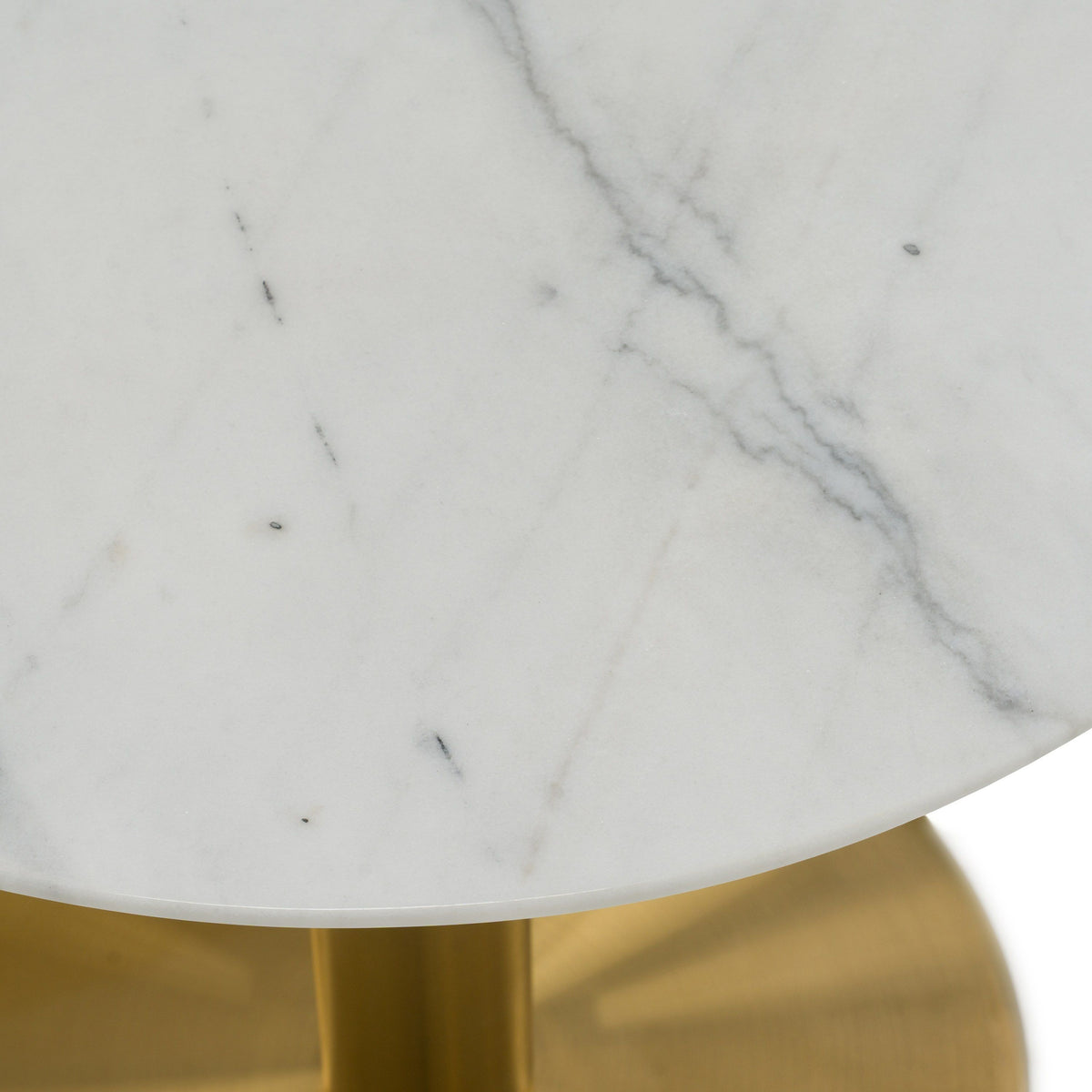 White Marble Pedestal End Table, Glam Brushed Gold Round Side Table
