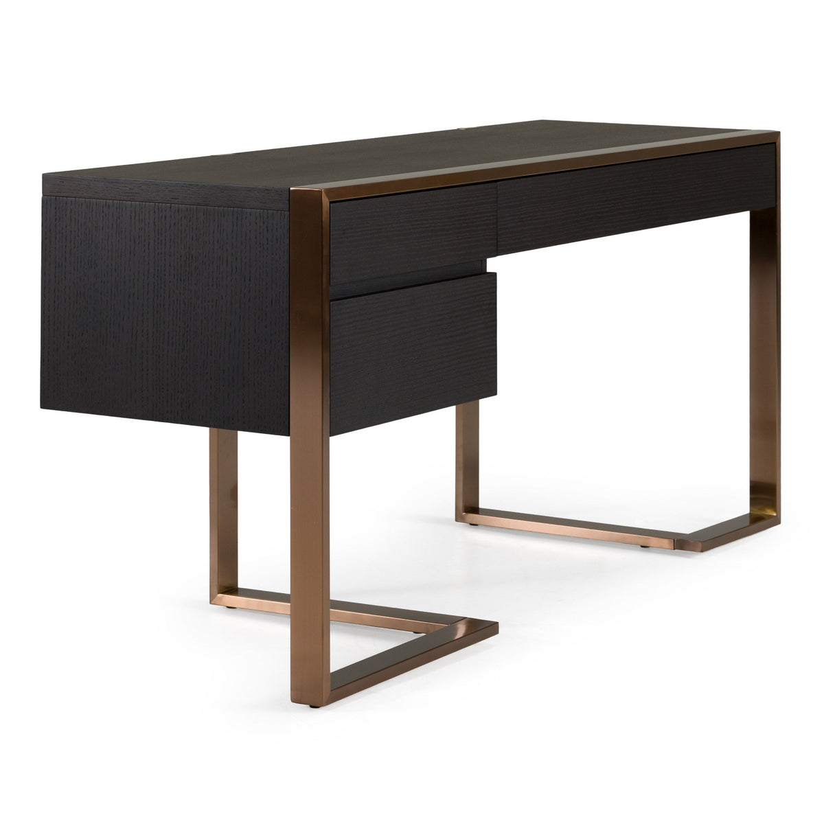 Wenge Wood Writing Desk, Modern Rose Gold Office Desk with Drawers