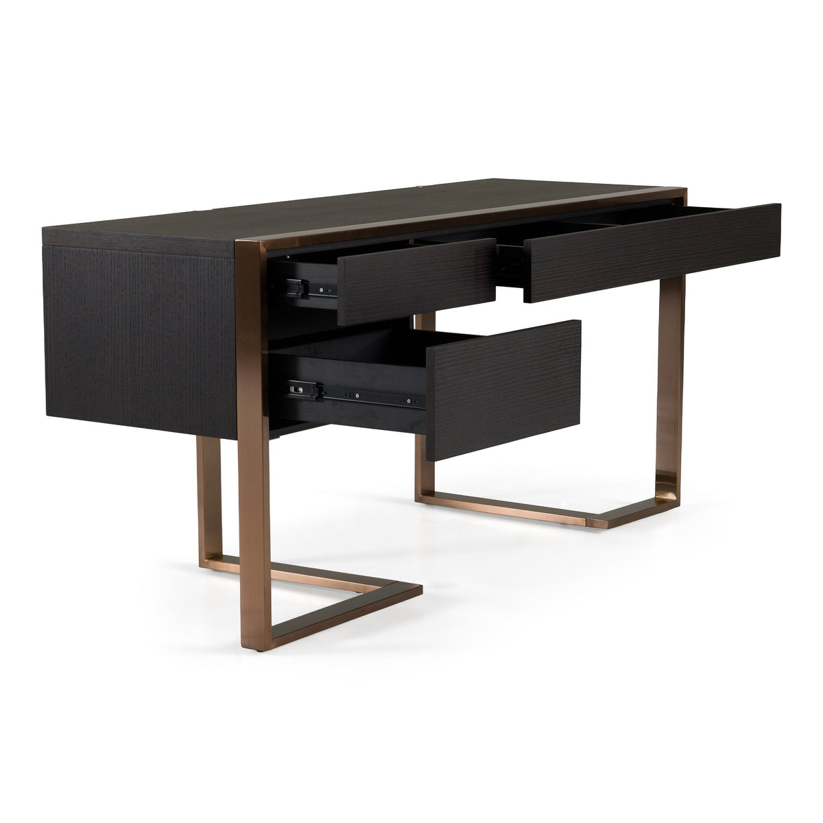 Wenge Wood Writing Desk, Modern Rose Gold Office Desk with Drawers