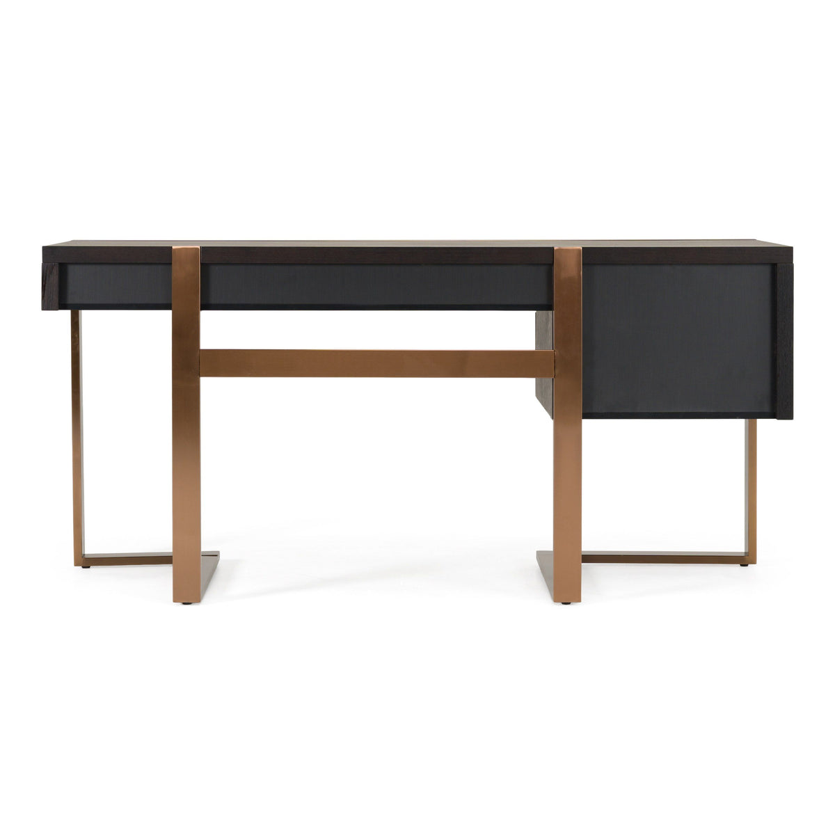 Wenge Wood Writing Desk, Modern Rose Gold Office Desk with Drawers