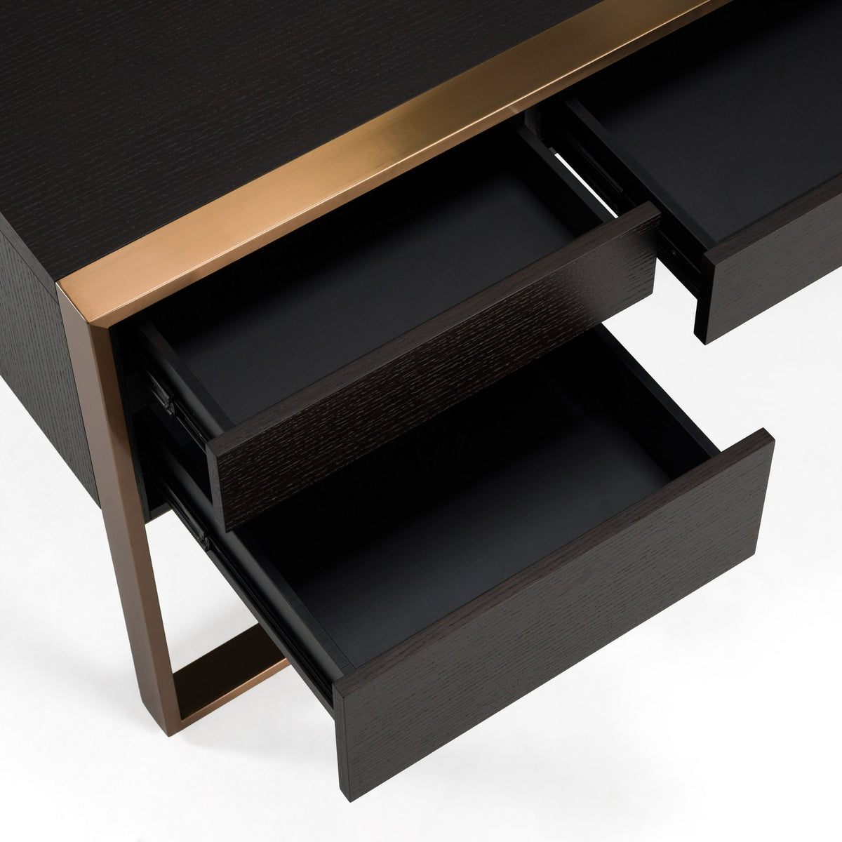 Wenge Wood Writing Desk, Modern Rose Gold Office Desk with Drawers