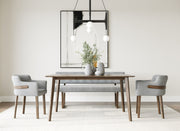 Walnut Dining Set with Bench, Modern Grey Upholstered Chairs and Table