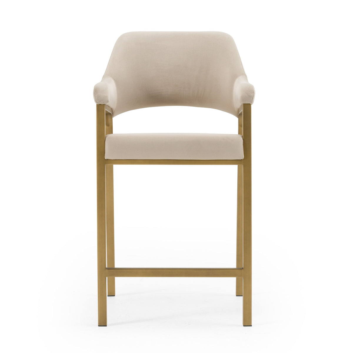 Beige Counter Height Bar Stool, Upholstered Counter Chair with Brass Frame