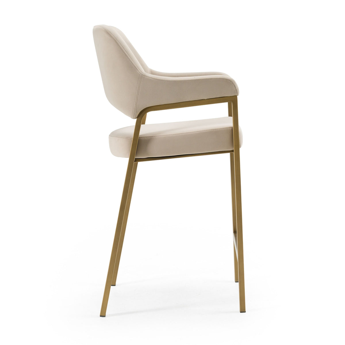 Beige Counter Height Bar Stool, Upholstered Counter Chair with Brass Frame