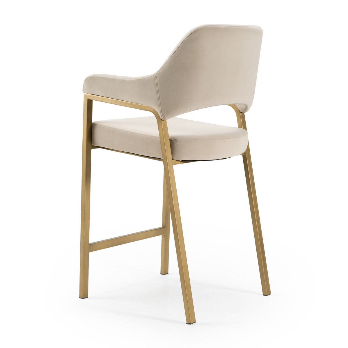 Beige Counter Height Bar Stool, Upholstered Counter Chair with Brass Frame