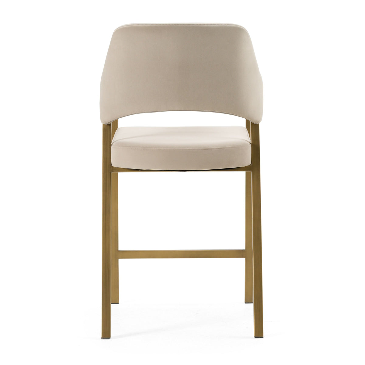 Beige Counter Height Bar Stool, Upholstered Counter Chair with Brass Frame