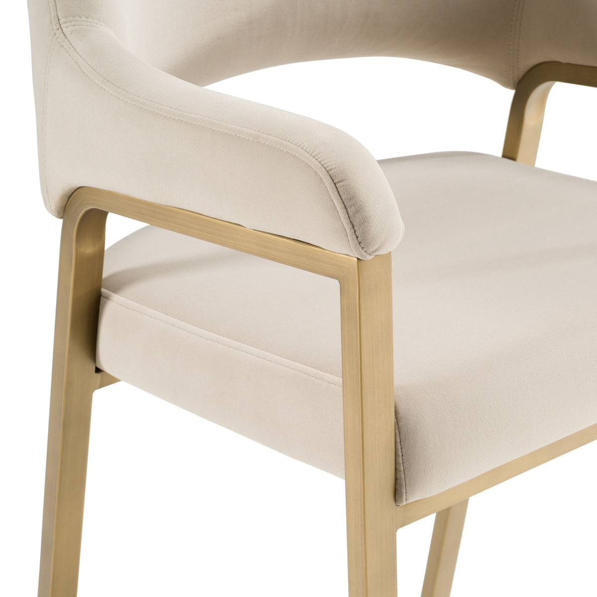 Beige Counter Height Bar Stool, Upholstered Counter Chair with Brass Frame