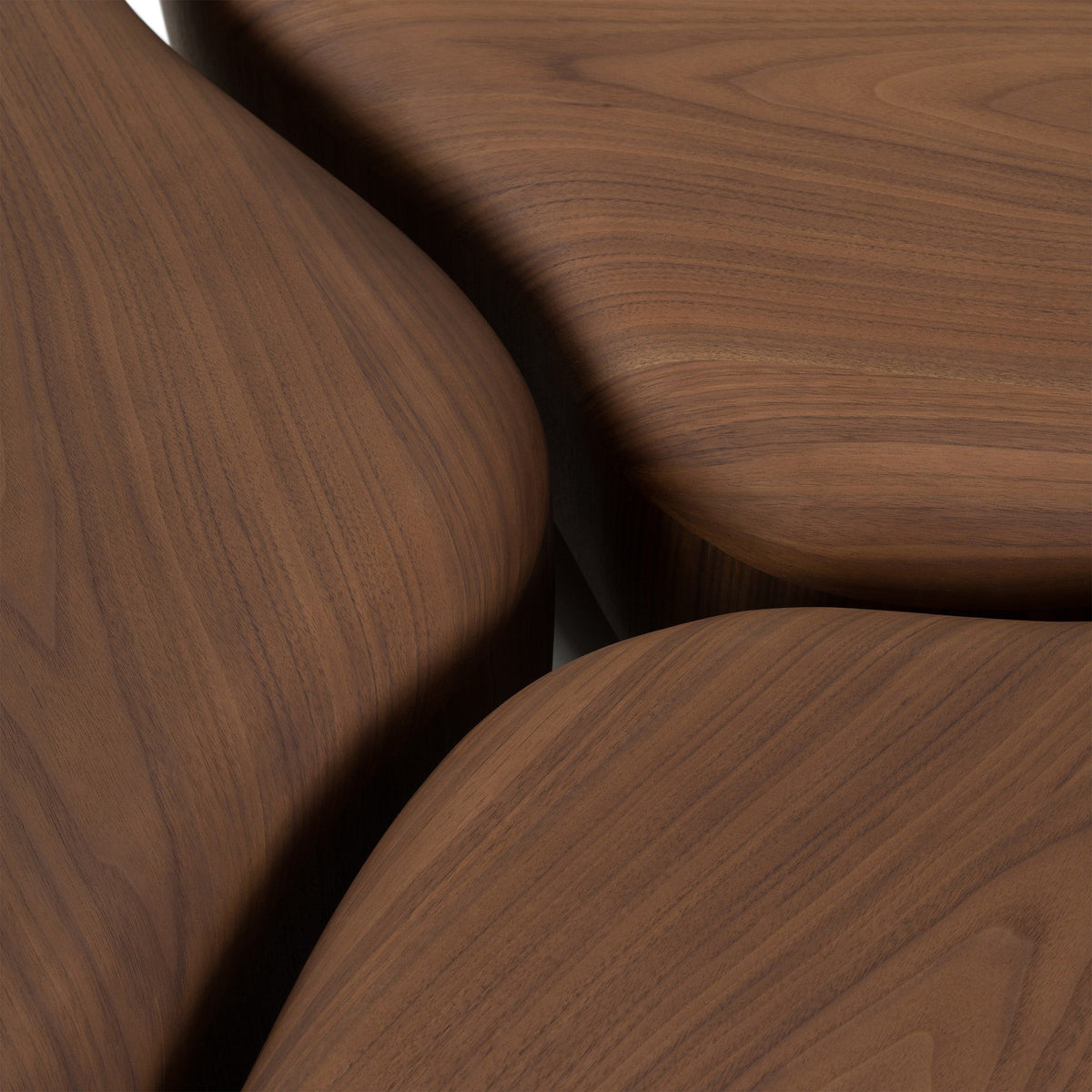 Round Walnut Coffee Table Set, Modern Block Base Living Room Tables