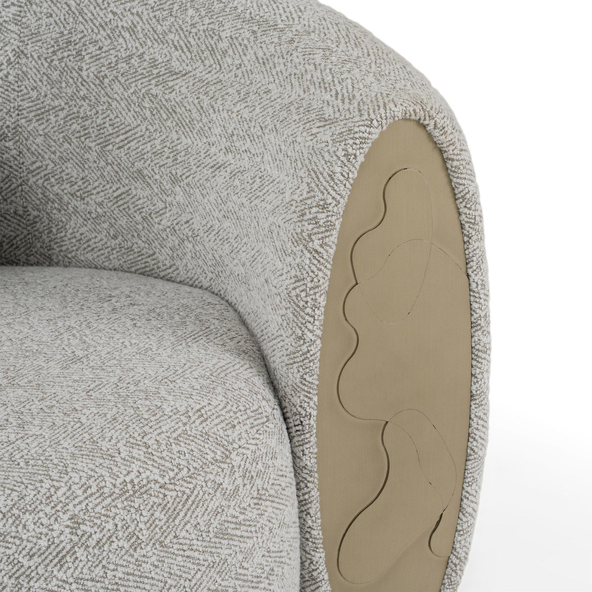 Striped Fabric Sofa, Modern Round Arm Couch with Brass Accents