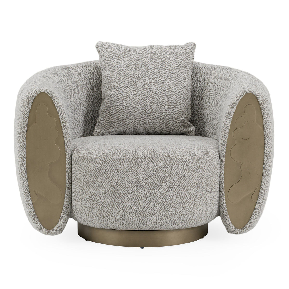 Striped Swivel Accent Chair, Modern Round Arm Chair with Brass Accents