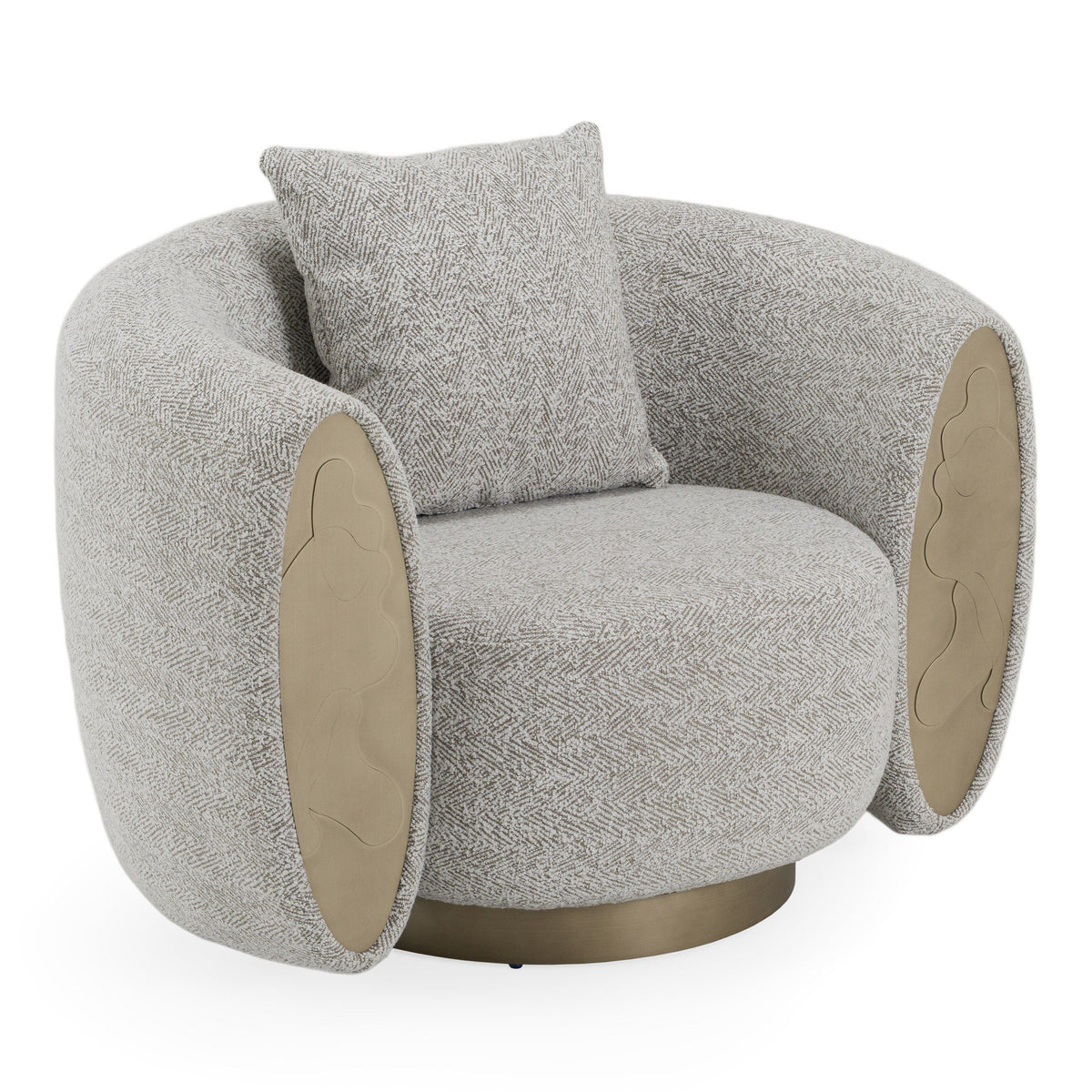 Striped Swivel Accent Chair, Modern Round Arm Chair with Brass Accents