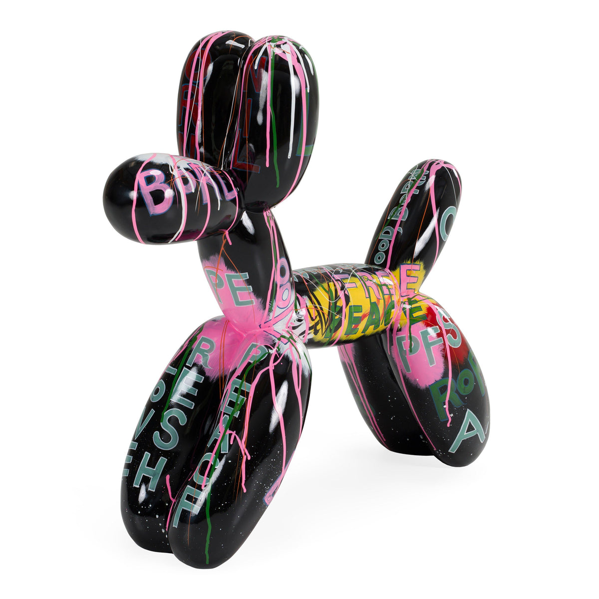 Graffiti Balloon Dog Sculpture, Pop Art Black Multicolor Statue
