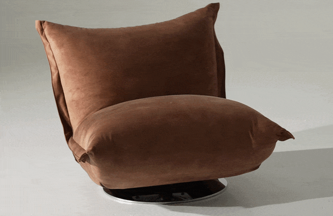 Camel Velvet Swivel Accent Chair, Armless Lounge Chair with Chrome Base