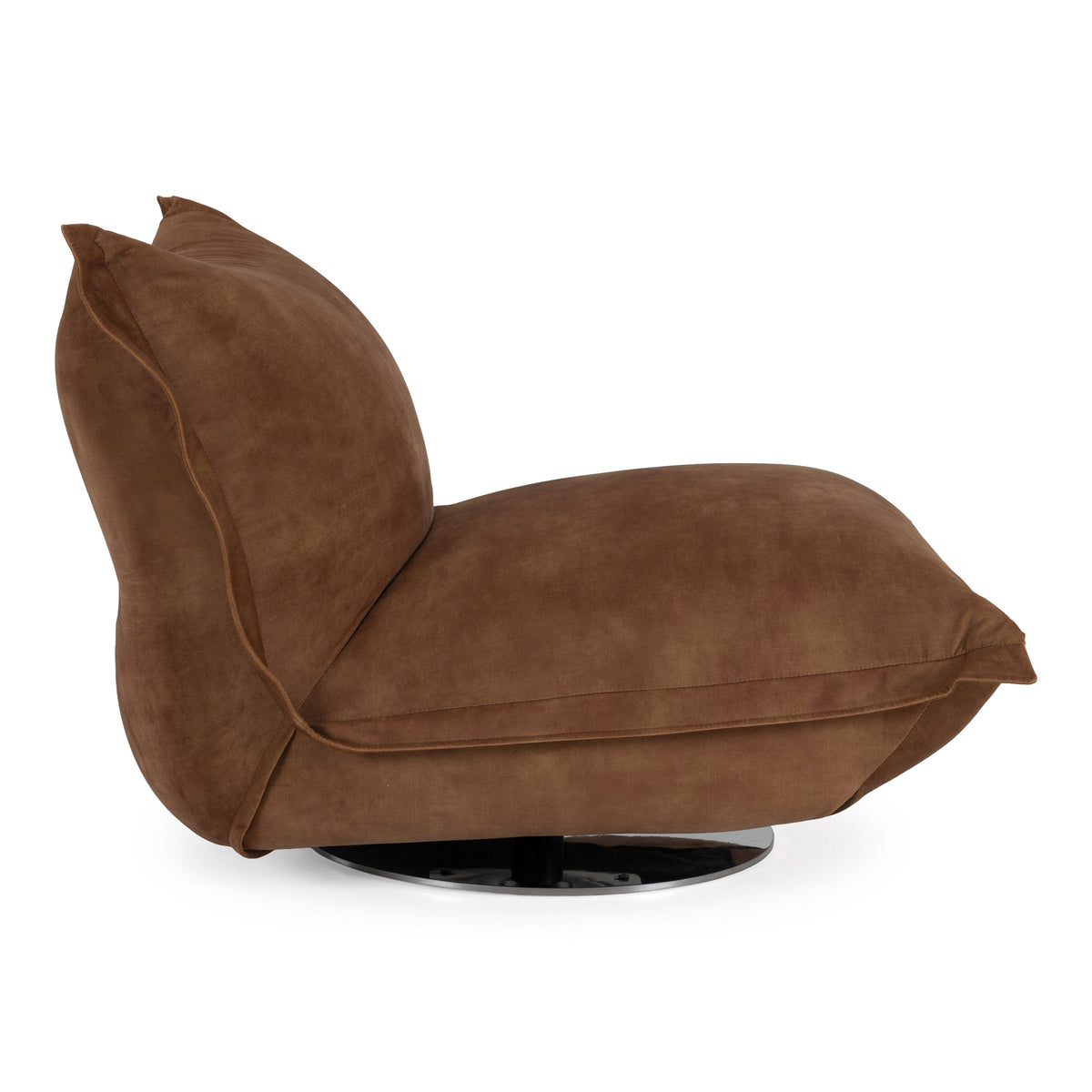 Camel Velvet Swivel Accent Chair, Armless Lounge Chair with Chrome Base
