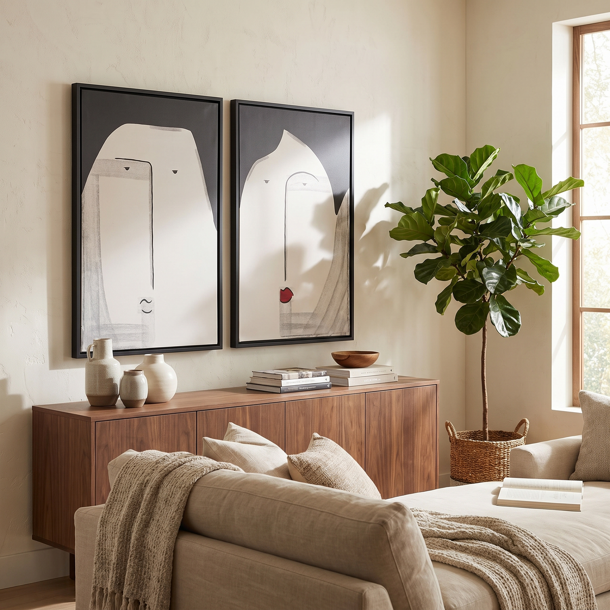 Modern Framed Painting Set styled in a room