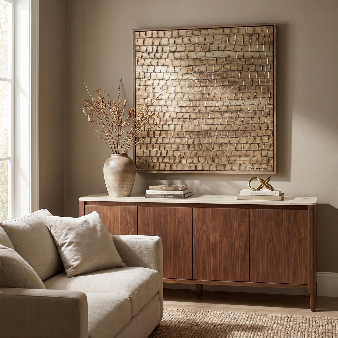Large Square Hand Painted Wall Art, Modern Framed Statement Painting