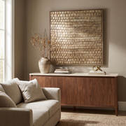 Large Square Hand Painted Wall Art styled in a room