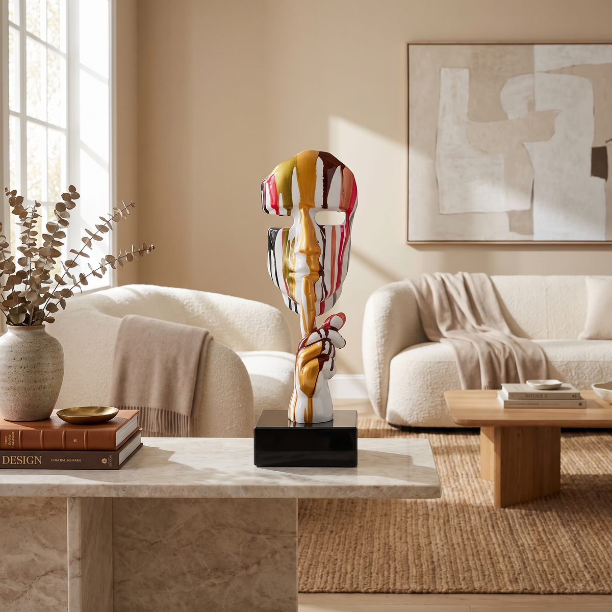 Colorful Mask Sculpture styled in a room