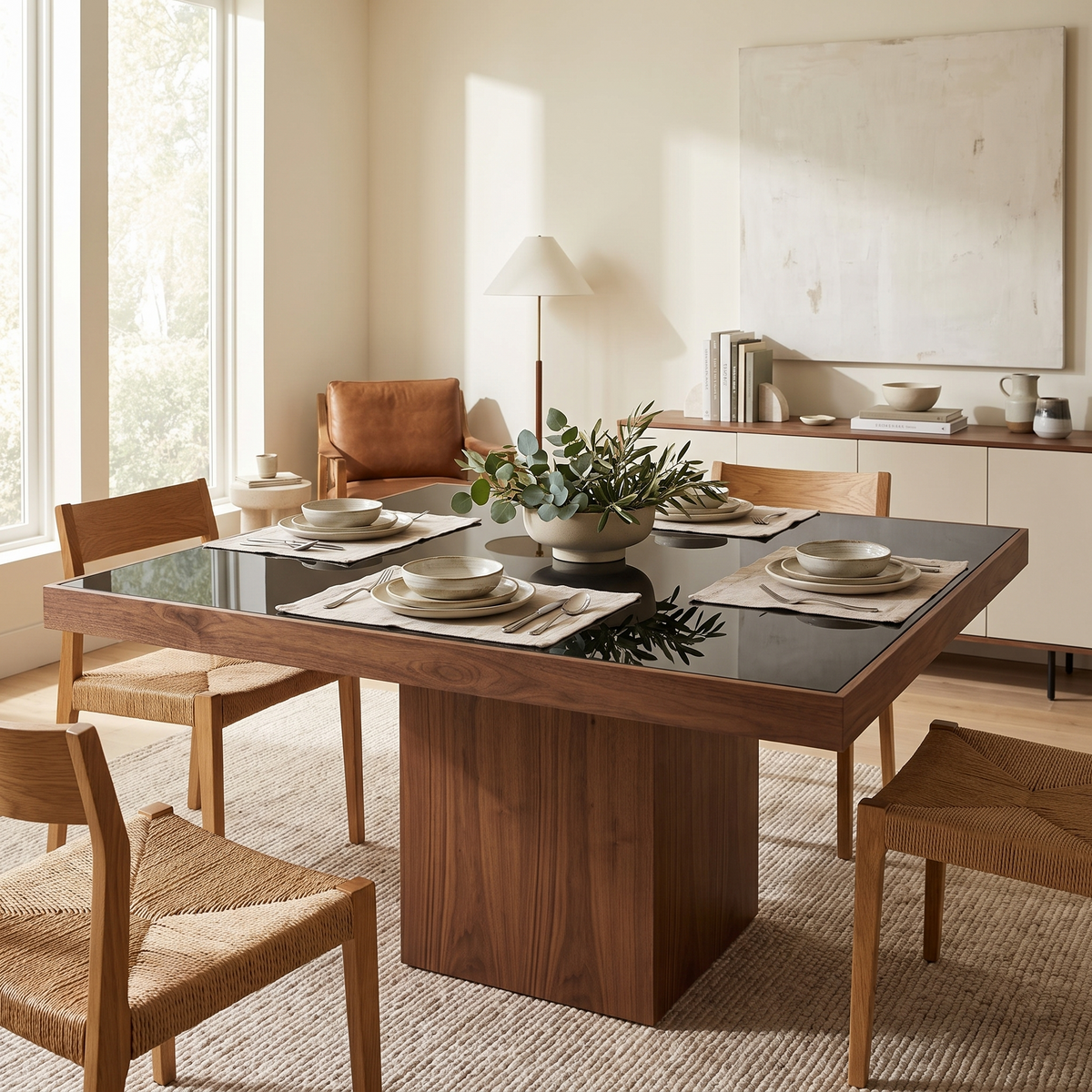 Square Dining Table styled in a room