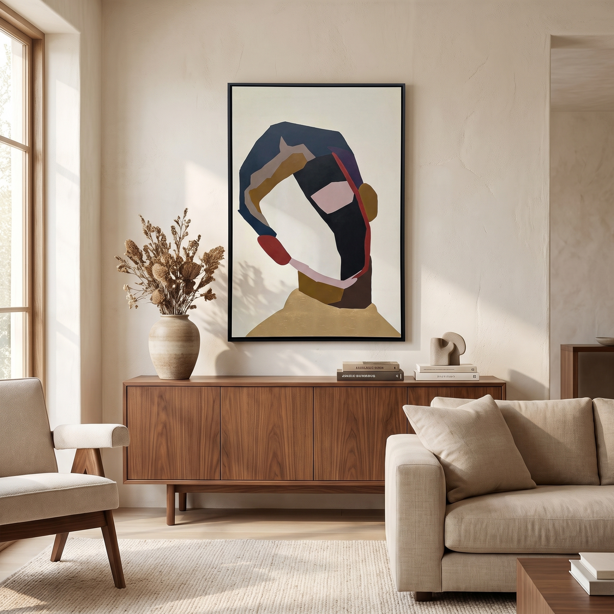 Large Vertical Hand Painted Wall Art styled in a room