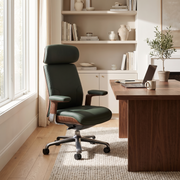 Green Leather Office Chair styled in a room