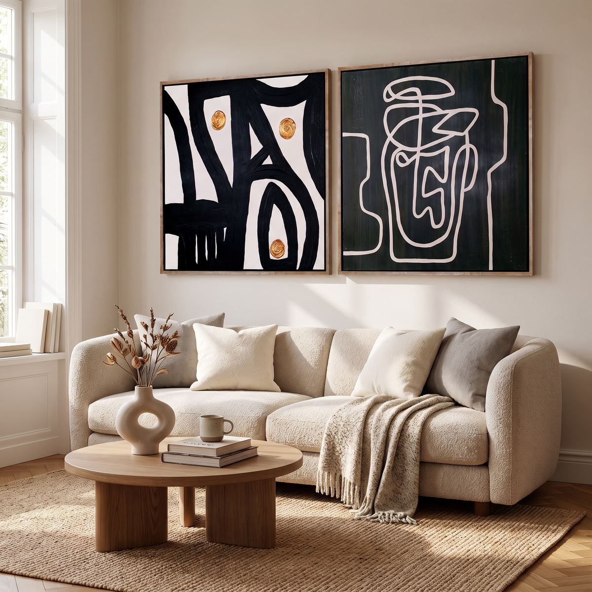Hand Painted Wall Art Set styled in a room