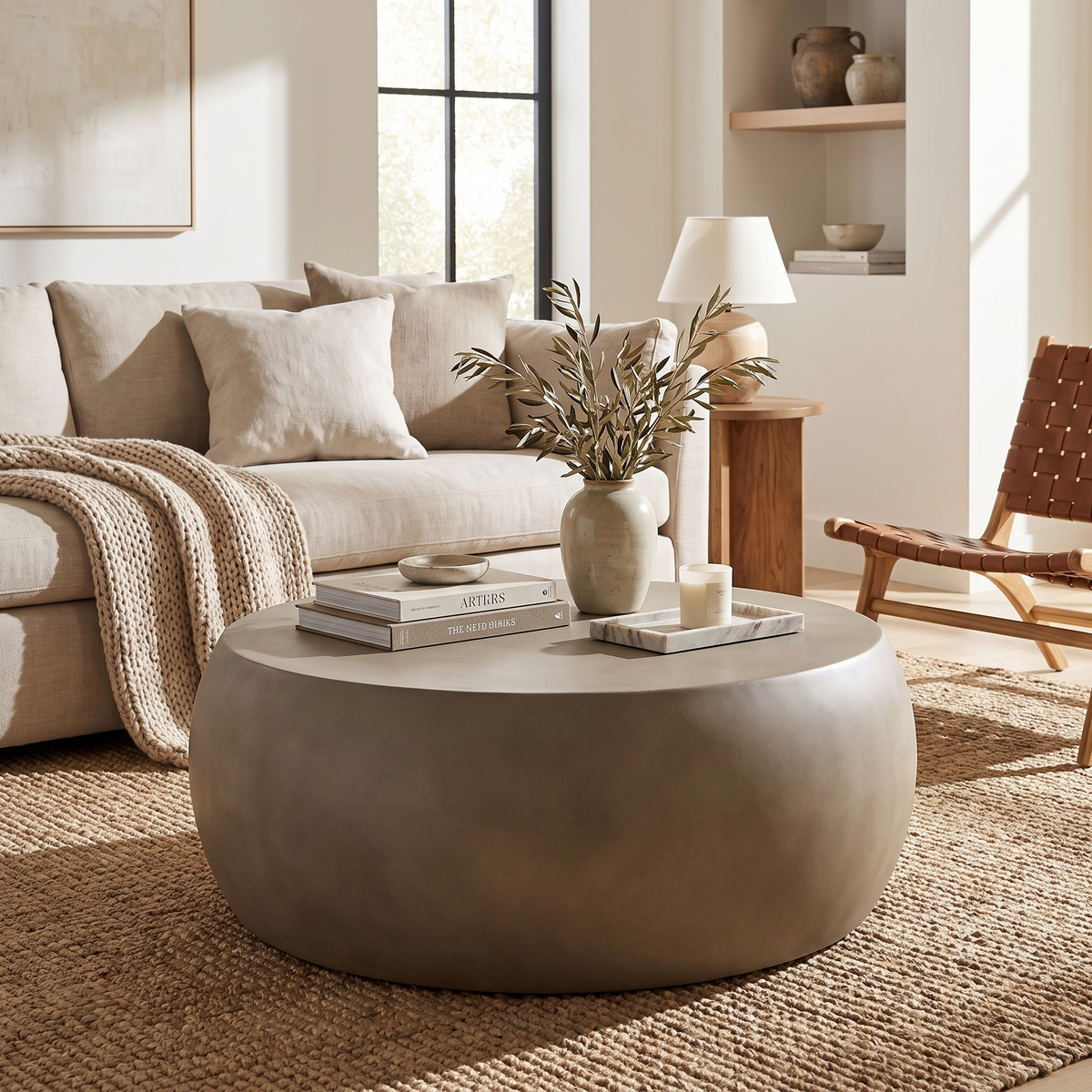 Gray Oval Coffee Table styled in a room