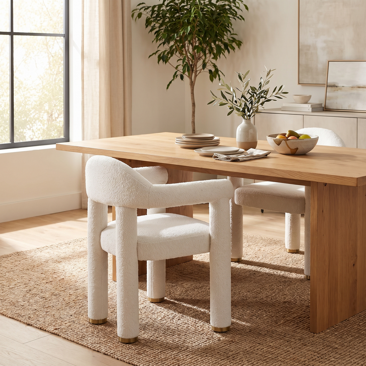 Upholstered Dining Armchair styled in a room