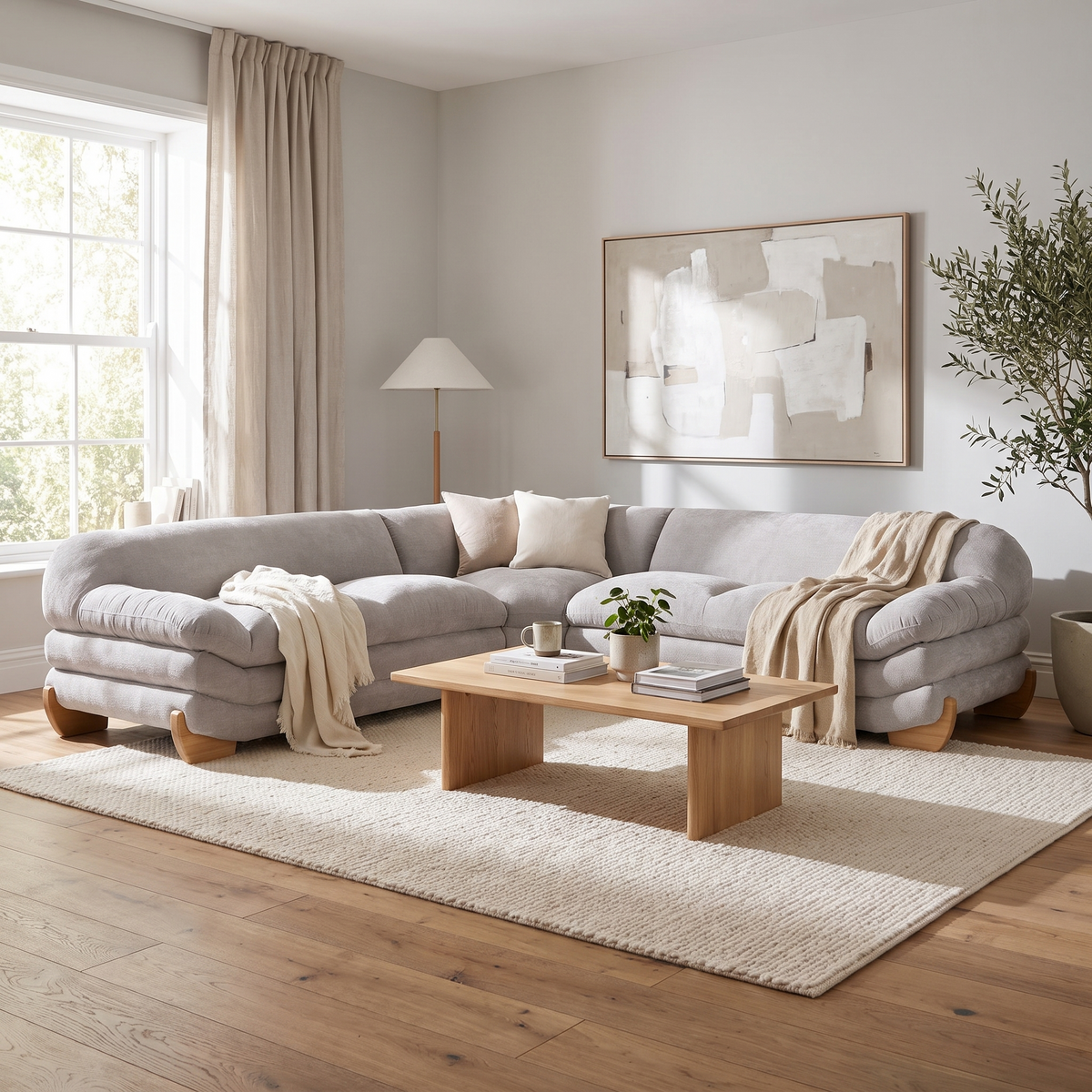 Light Grey Corner Sectional Sofa styled in a room