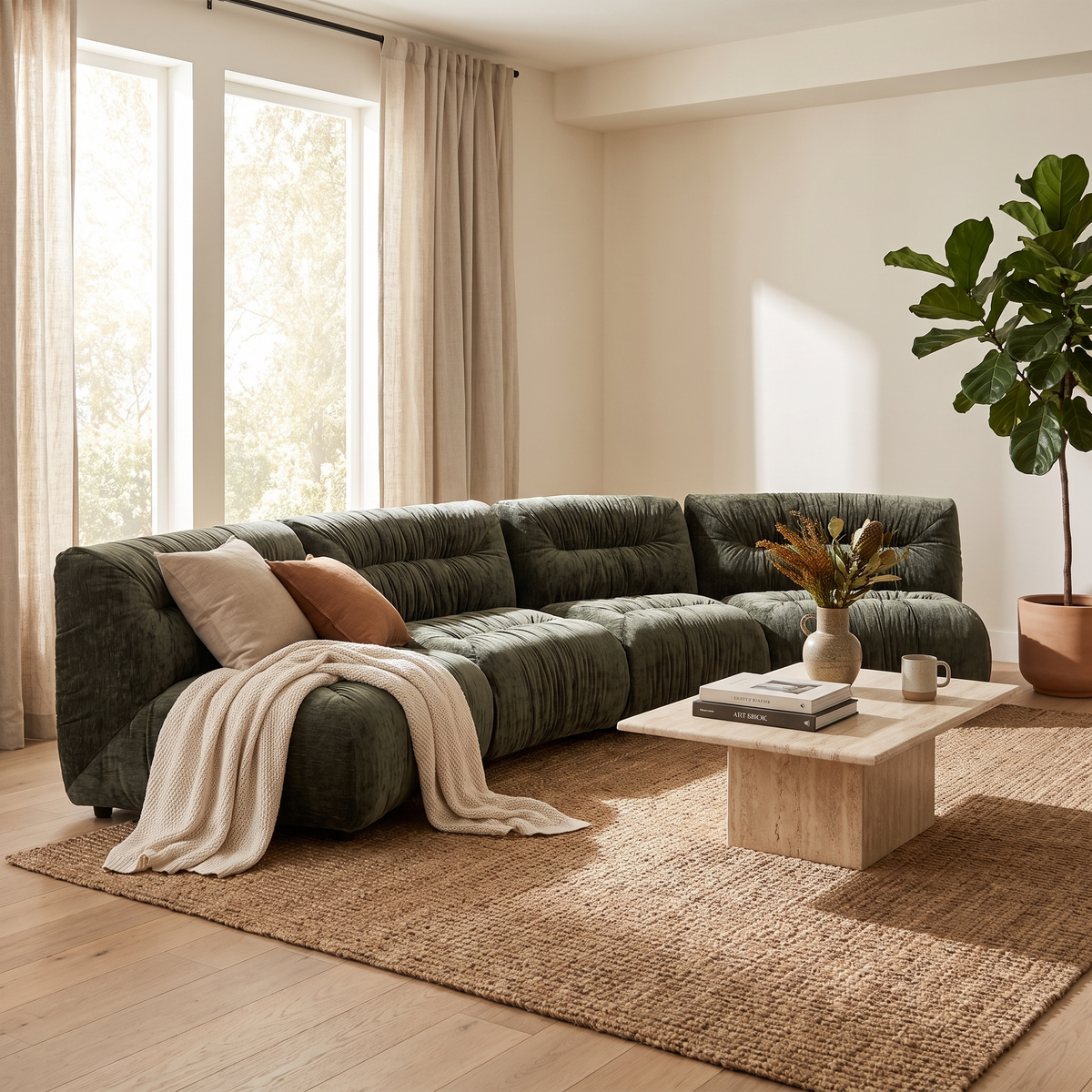 Curved Modular Sectional Sofa styled in a room
