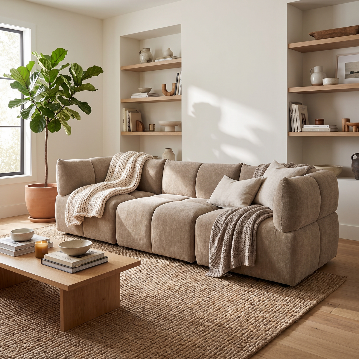 Taupe Modular Sectional Sofa styled in a room
