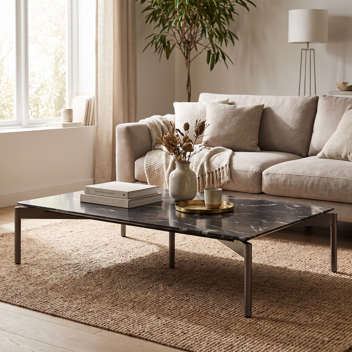 Black Faux Marble Coffee Table styled in a room