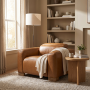 Brown Leather Power Recliner Chair styled in a room