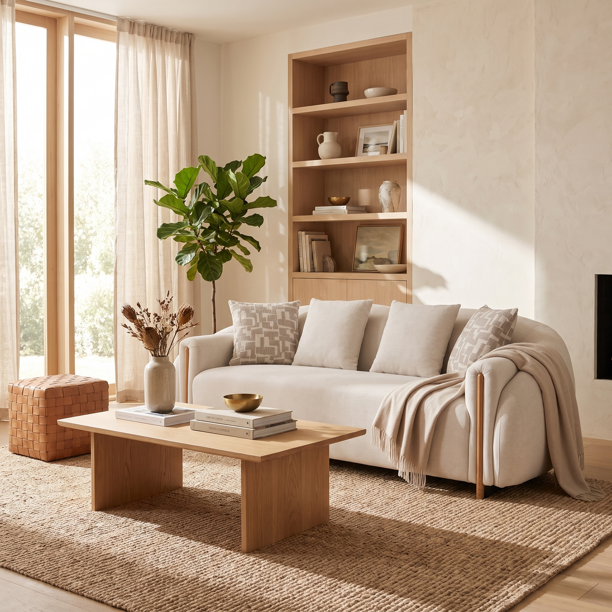 Beige Fabric Loveseat Sofa styled in a room
