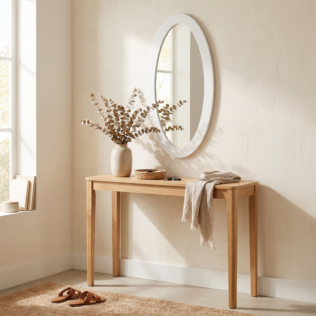 White Oval Mirror, Modern High Gloss Dresser Mirror