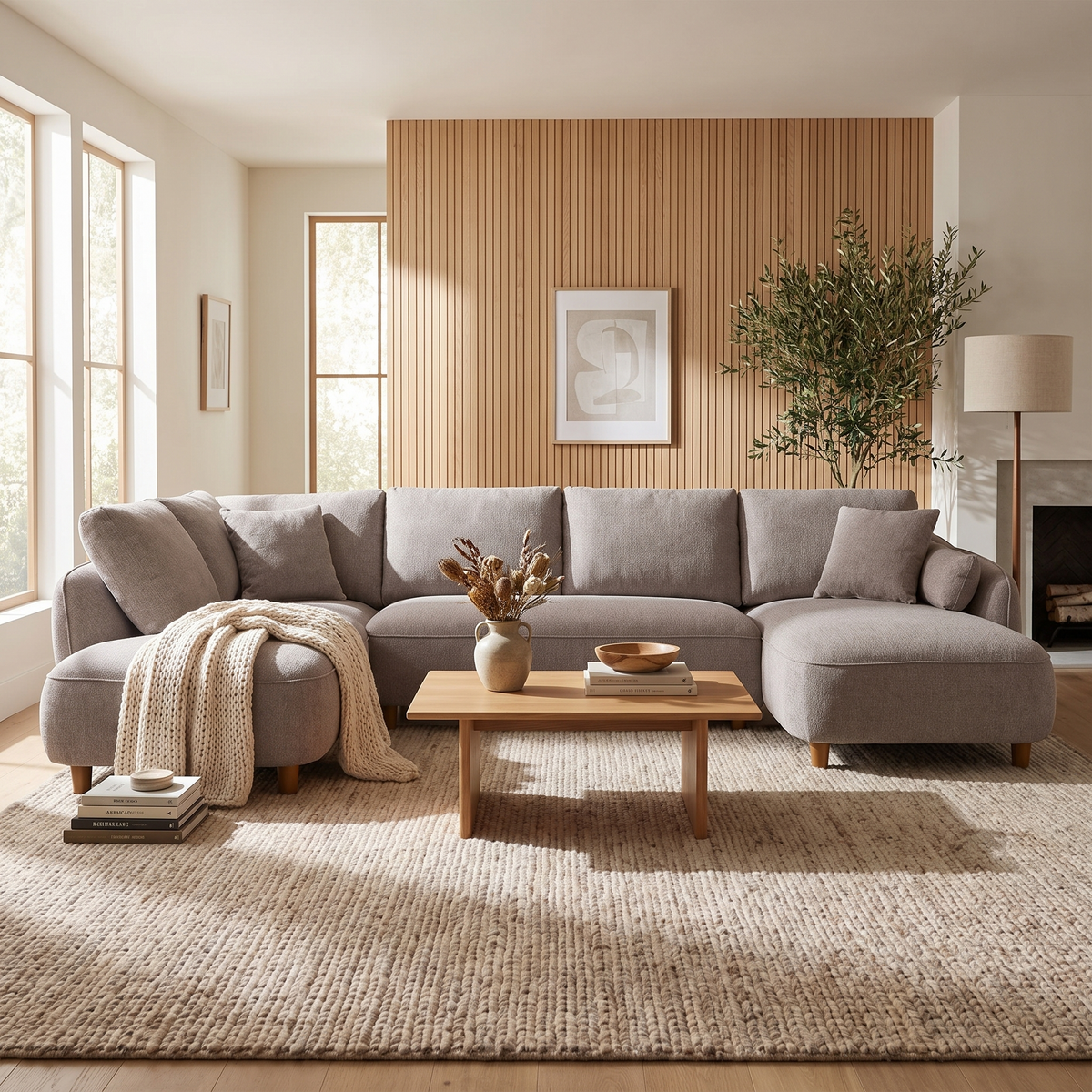 Grey U Shaped Sectional Sofa styled in a room
