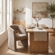 Tan Fabric Dining Arm Chair styled in a room