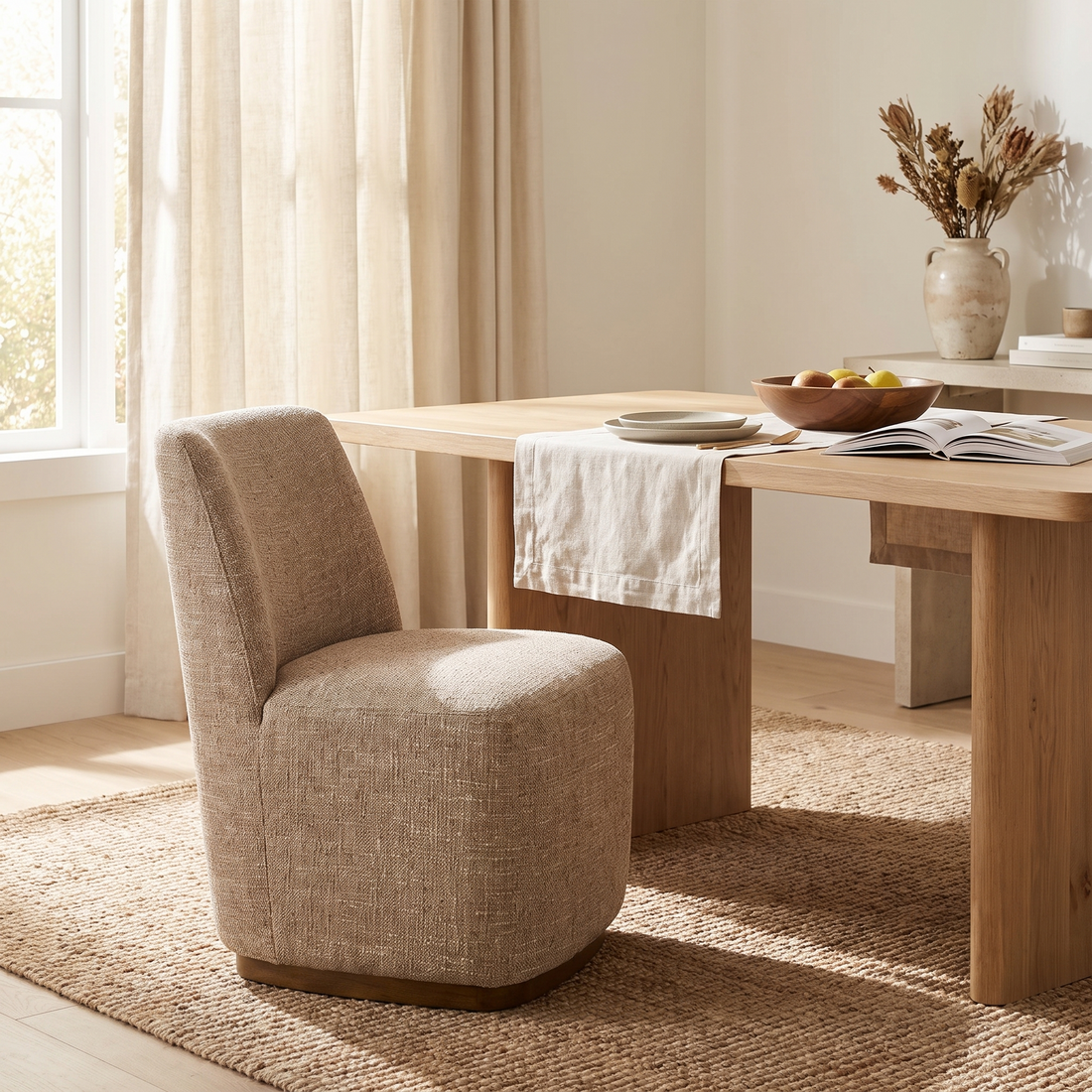 Upholstered Dining Chairs with Casters, Beige Parsons Chair Set