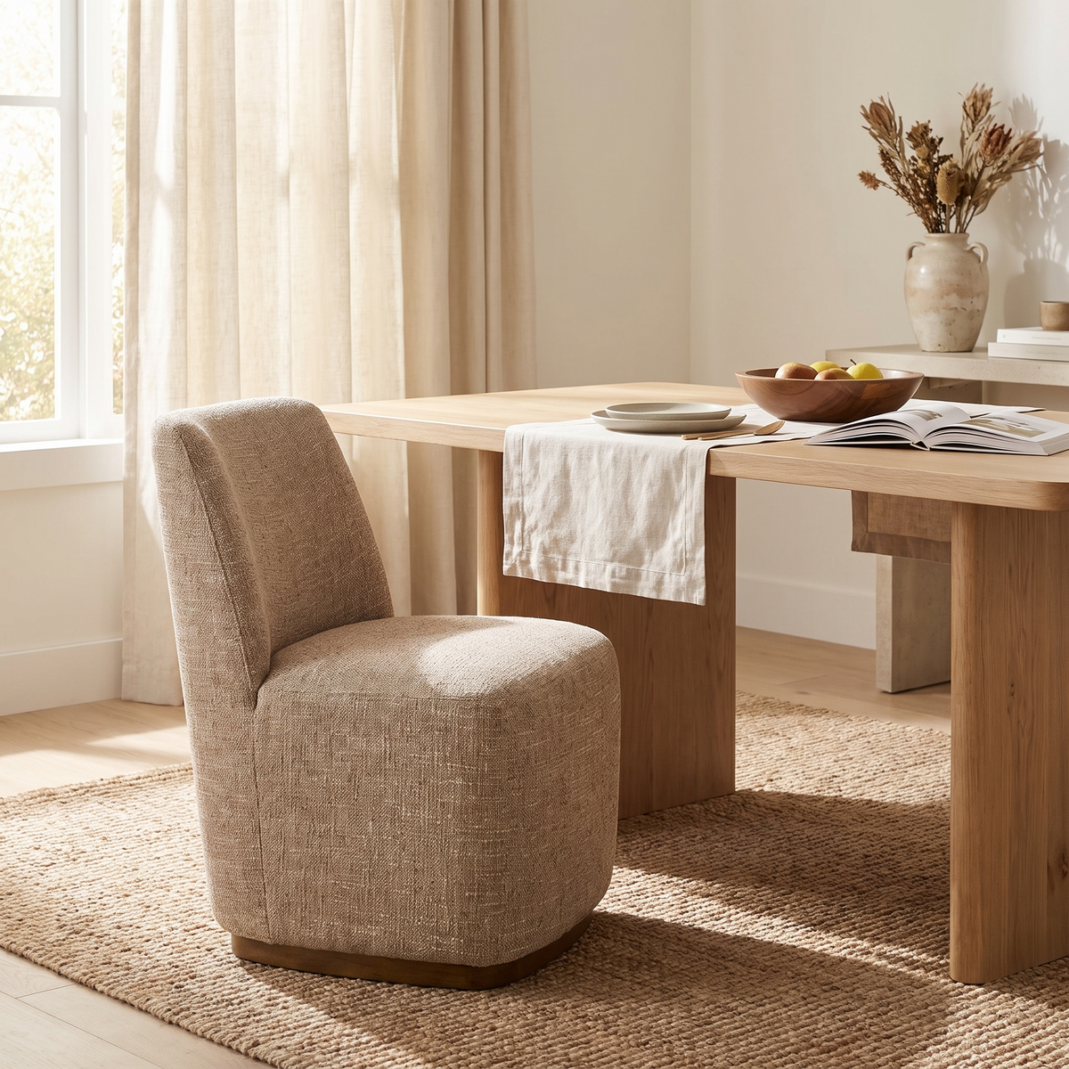 Upholstered Dining Chairs With Casters styled in a room