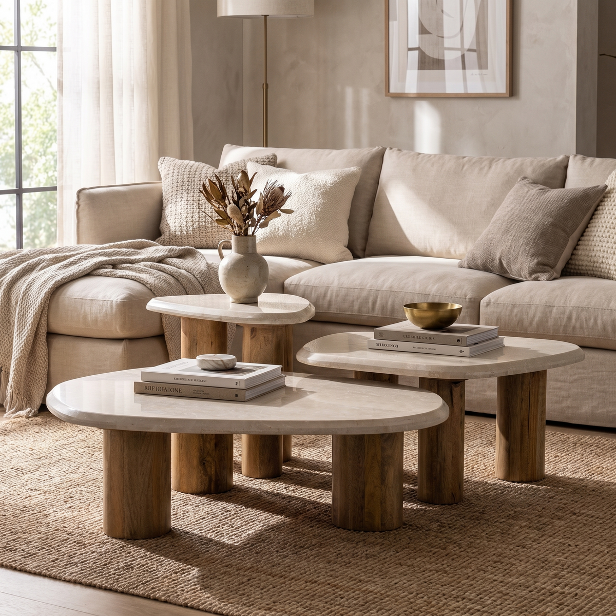 Marble Nesting Coffee Table Set styled in a room