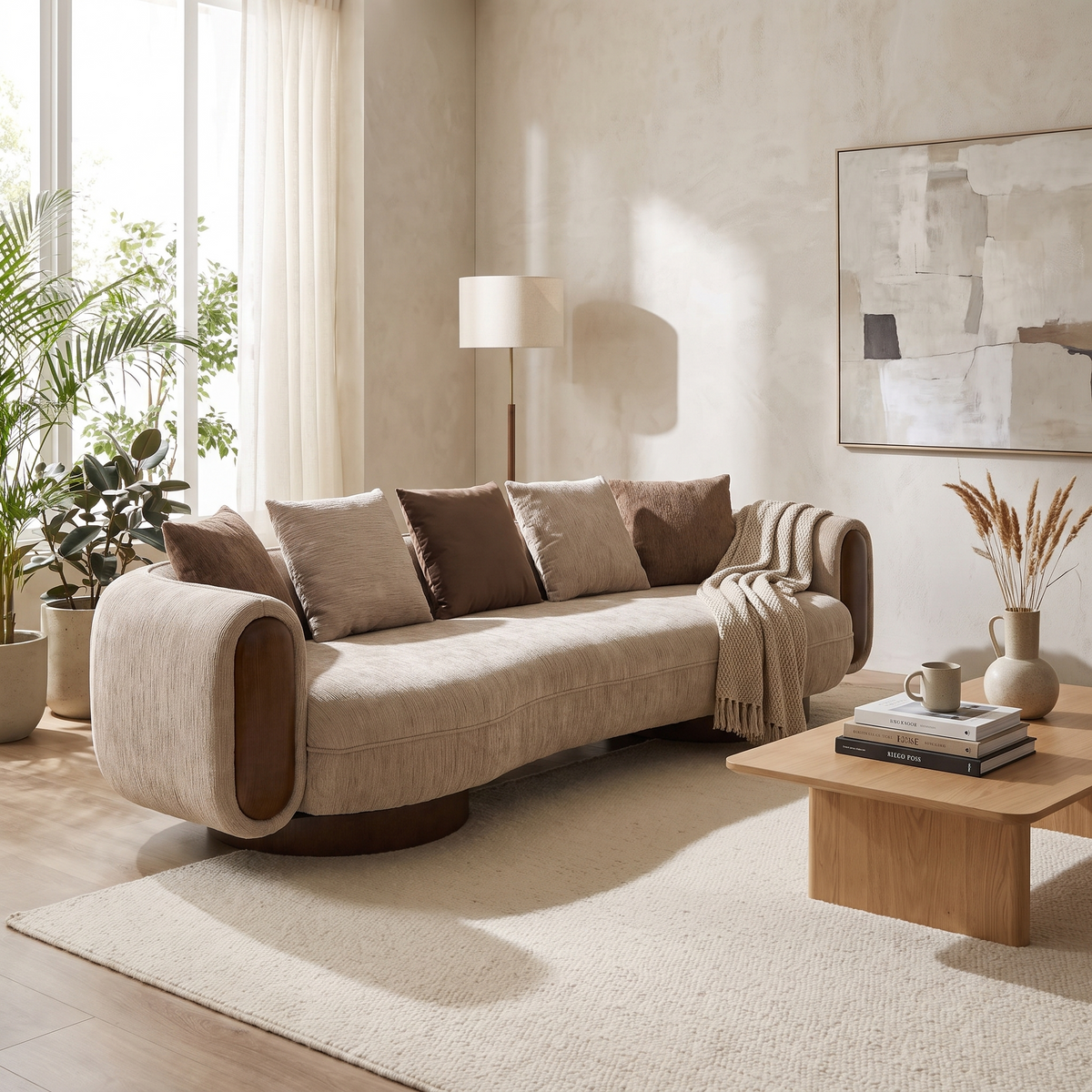 Two Tone Upholstered Sofa styled in a room