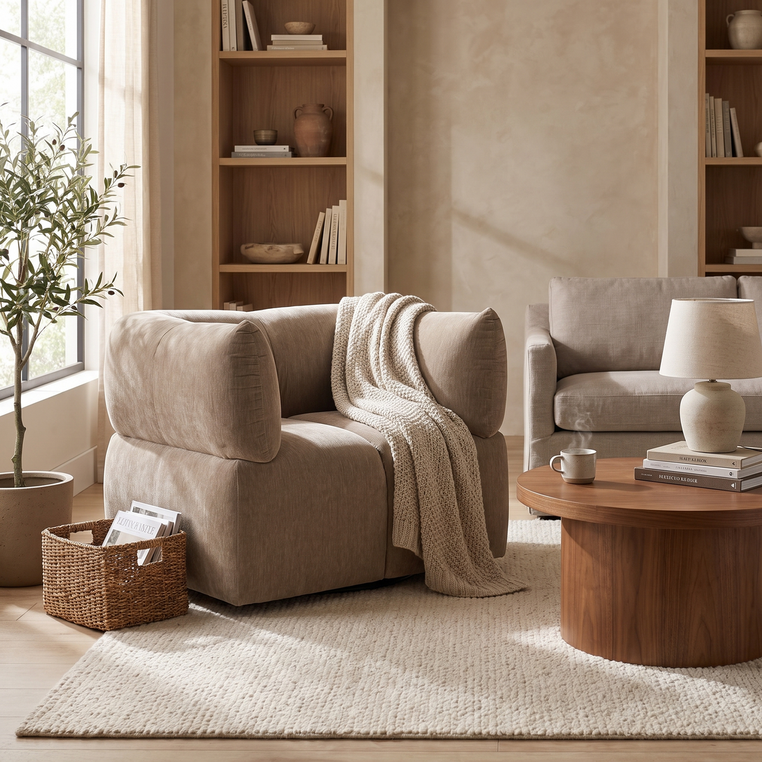 Taupe Swivel Accent Chair, Modern Wide Square Arm Swivel Chair