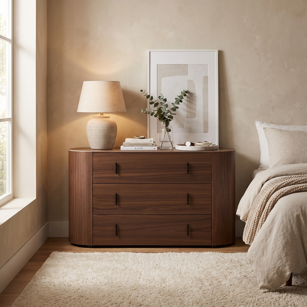 Ceramic Top Dresser styled in a room
