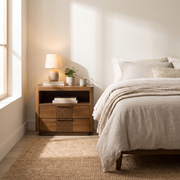 Acacia Nightstand With Open Shelf styled in a room