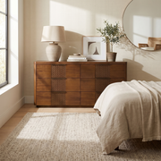 Acacia Six Drawer Dresser styled in a room